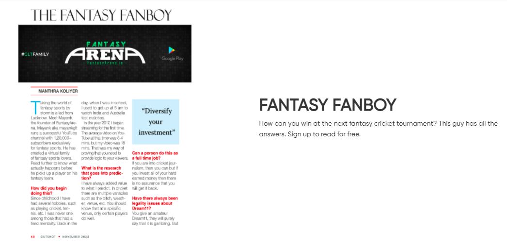 FantasyArena- Featured in GUTSHOT Magazine